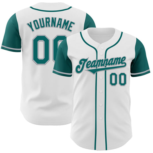 Custom White Teal-Gray Authentic Two Tone Baseball Jersey - Main View
