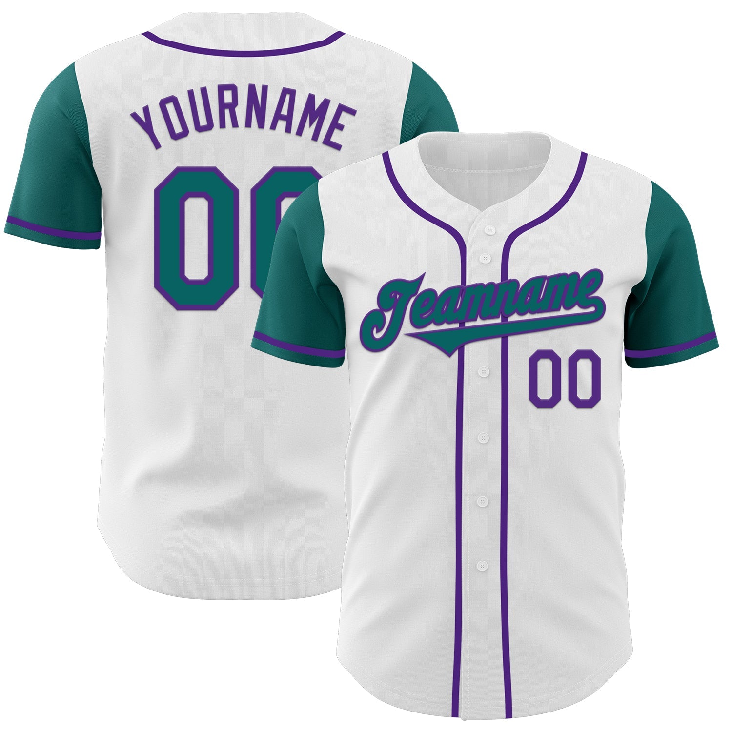 Custom White Teal-Purple Authentic Two Tone Baseball Jersey - Main View