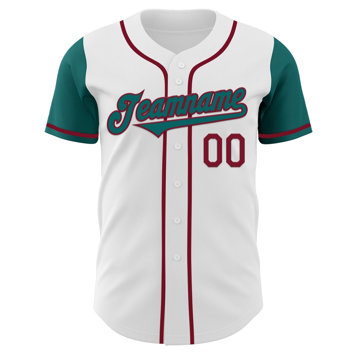Custom White Teal-Crimson Authentic Two Tone Baseball Jersey view 2