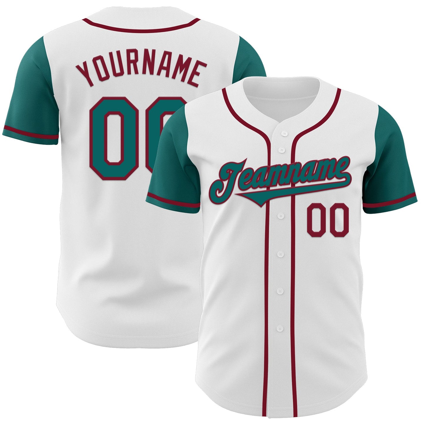 Custom White Teal-Crimson Authentic Two Tone Baseball Jersey - Main View