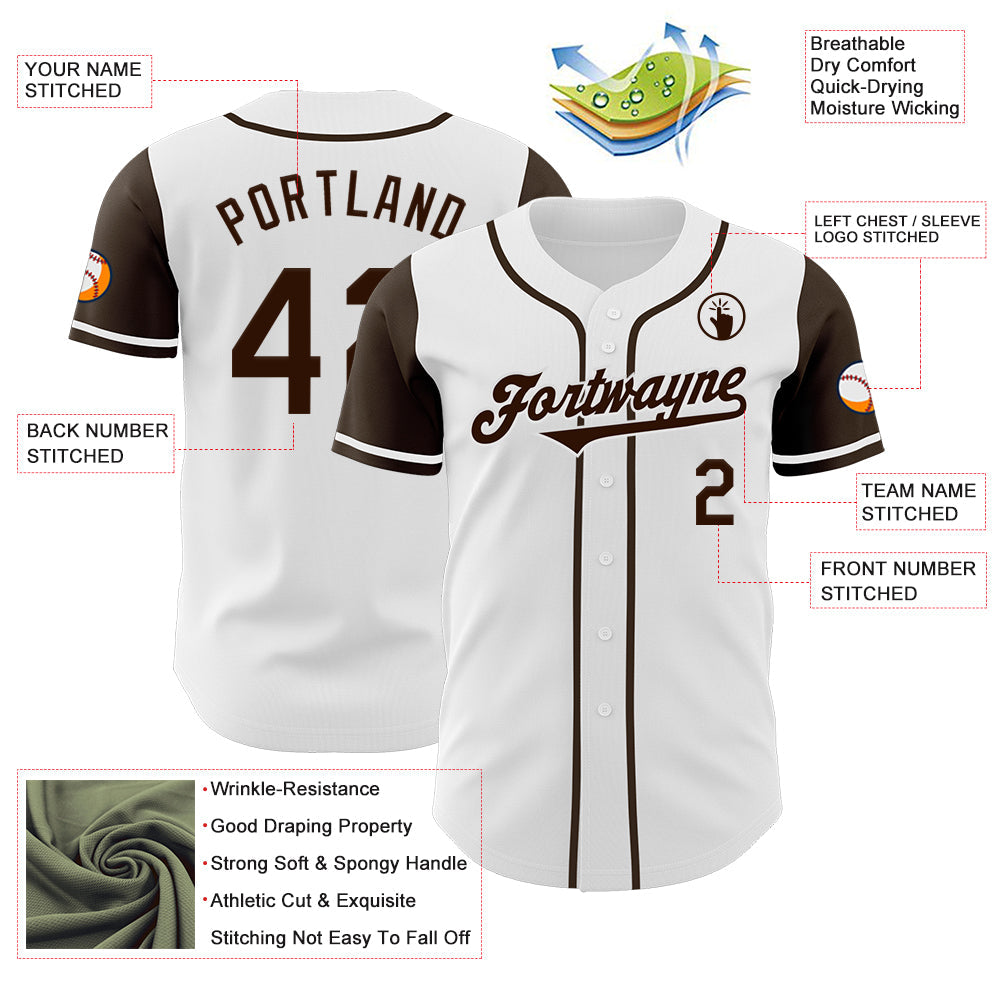 Custom White Brown Authentic Two Tone Baseball Jersey view 3