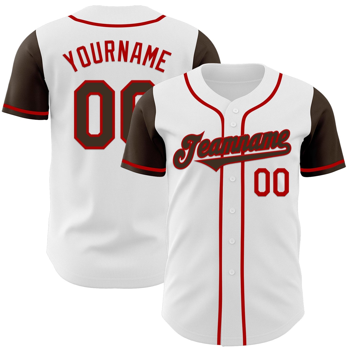 Custom White Brown-Red Authentic Two Tone Baseball Jersey - Main View