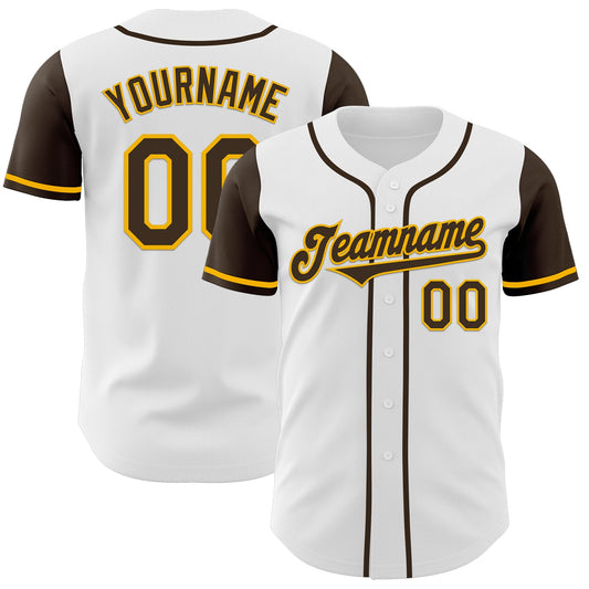 Custom White Brown-Gold Authentic Two Tone Baseball Jersey - Main View