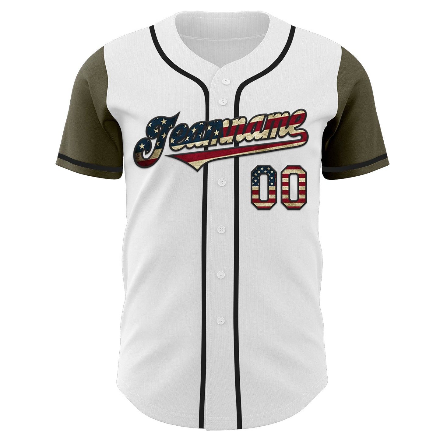 Custom White Vintage USA Flag Black-Olive Authentic Two Tone Baseball Jersey view 2