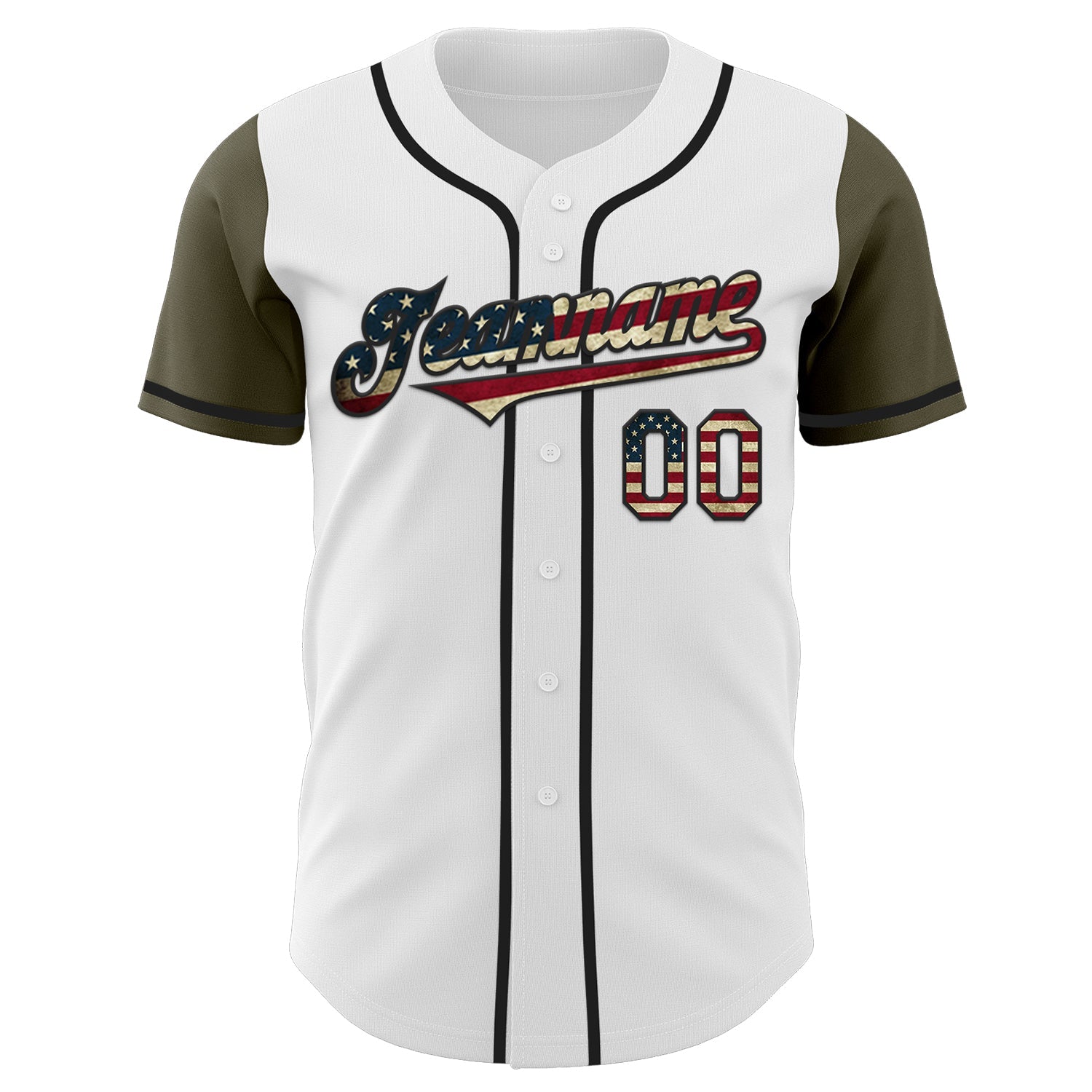 Custom White Vintage USA Flag Black-Olive Authentic Two Tone Baseball Jersey view 2