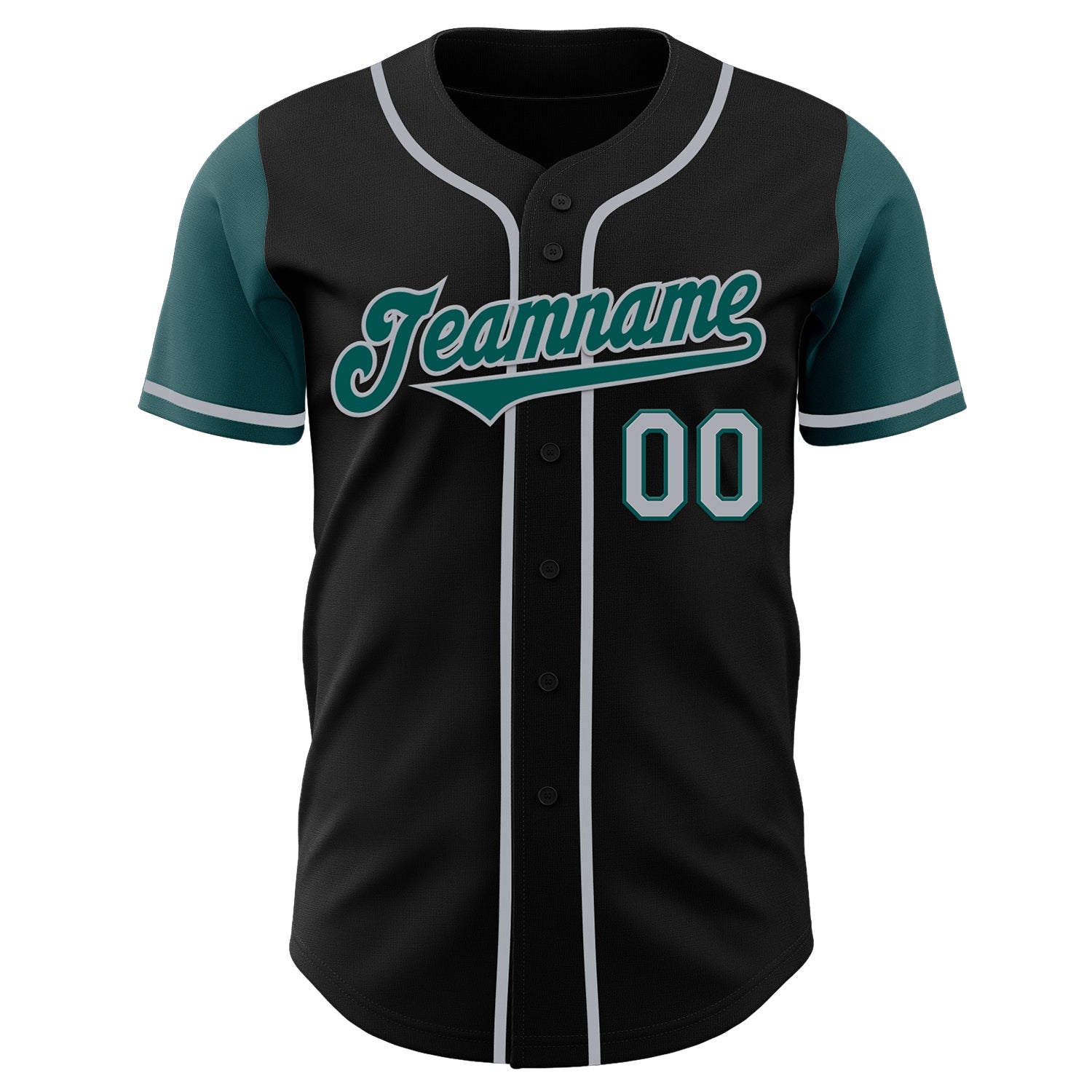 Custom Black Midnight Green-Gray Authentic Two Tone Baseball Jersey view 2
