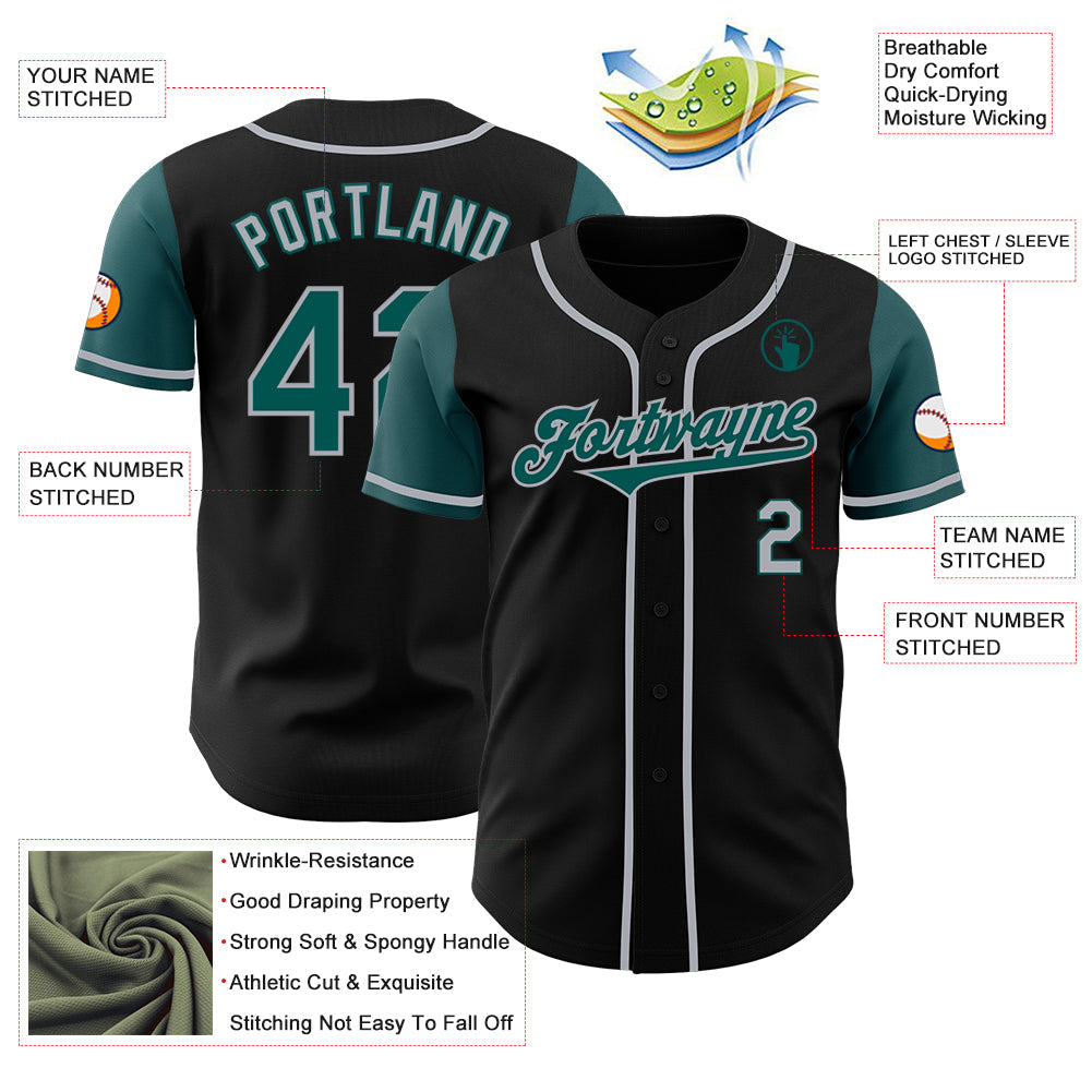 Custom Black Midnight Green-Gray Authentic Two Tone Baseball Jersey view 3