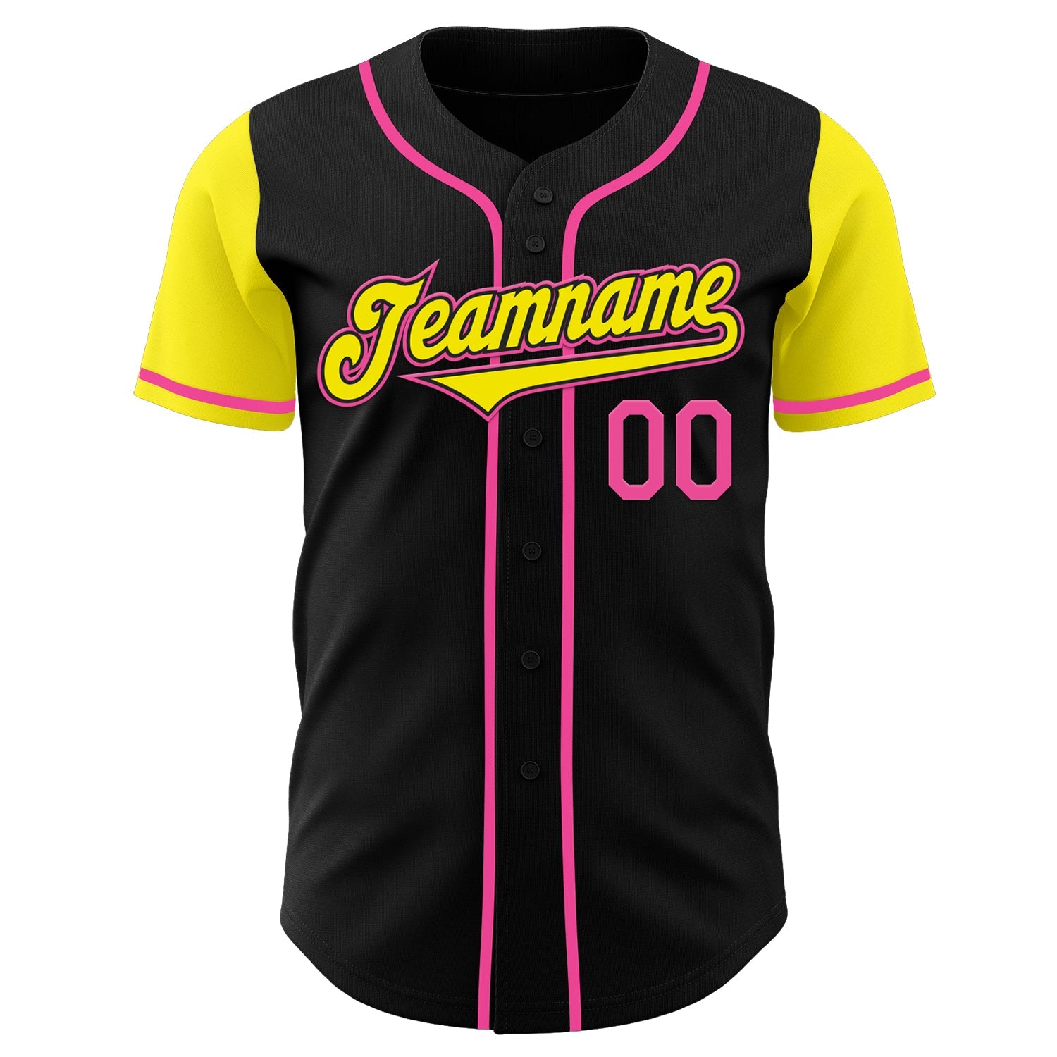 Custom Black Light Yellow-Pink Authentic Two Tone Baseball Jersey view 2