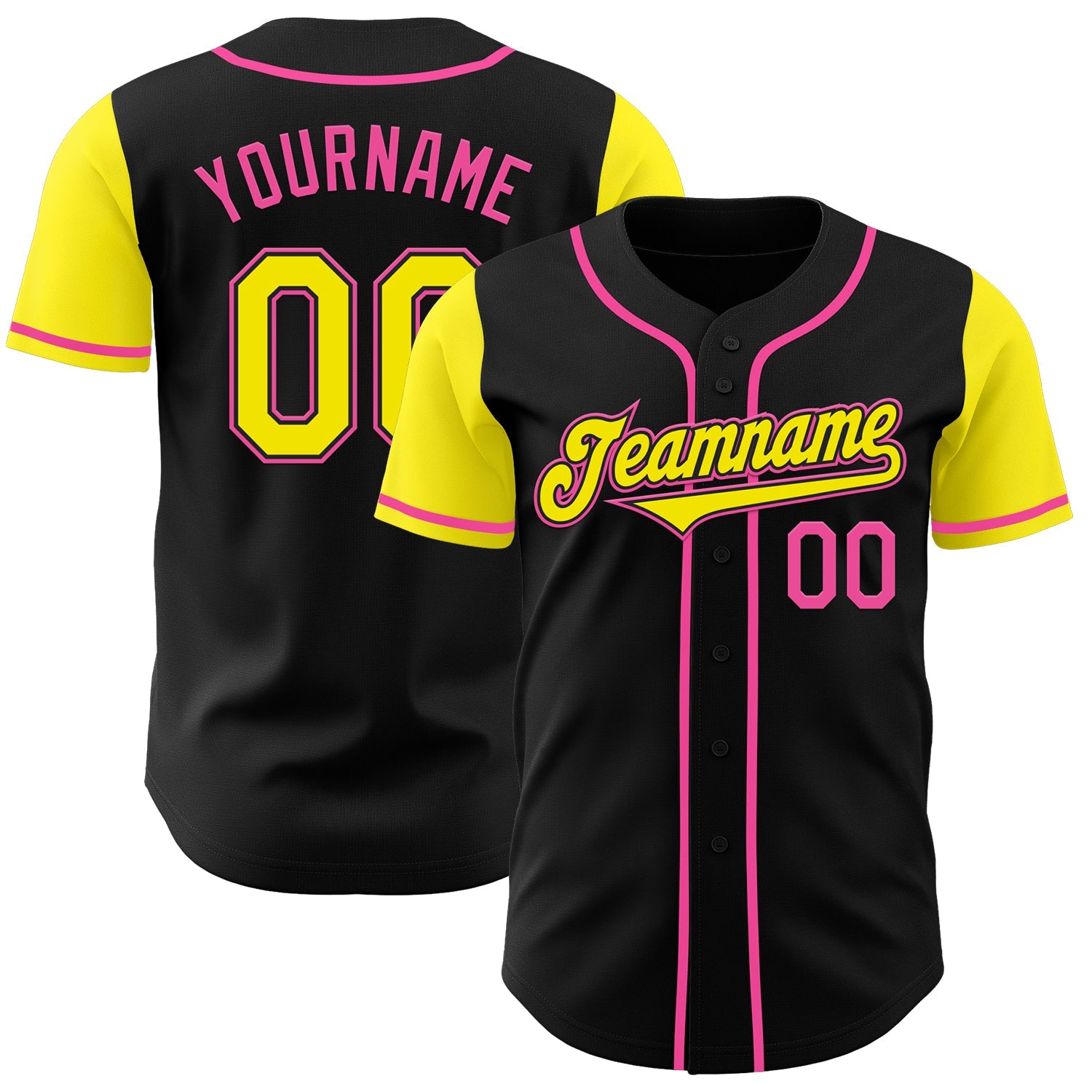 Custom Black Light Yellow-Pink Authentic Two Tone Baseball Jersey - Main View