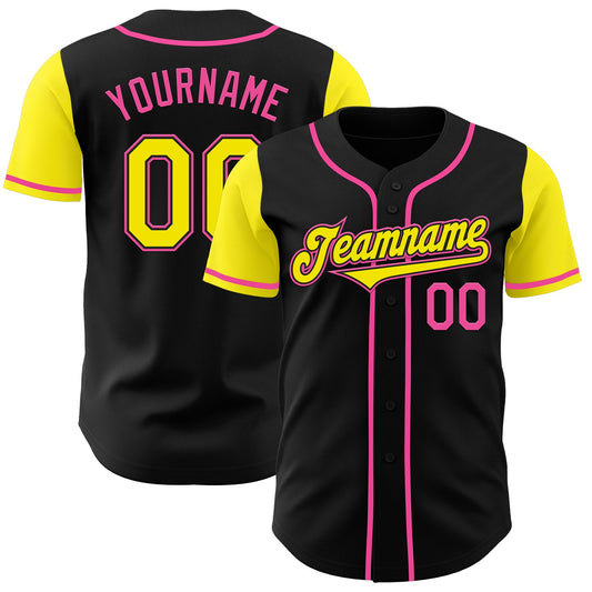 Custom Black Light Yellow-Pink Authentic Two Tone Baseball Jersey - Main View