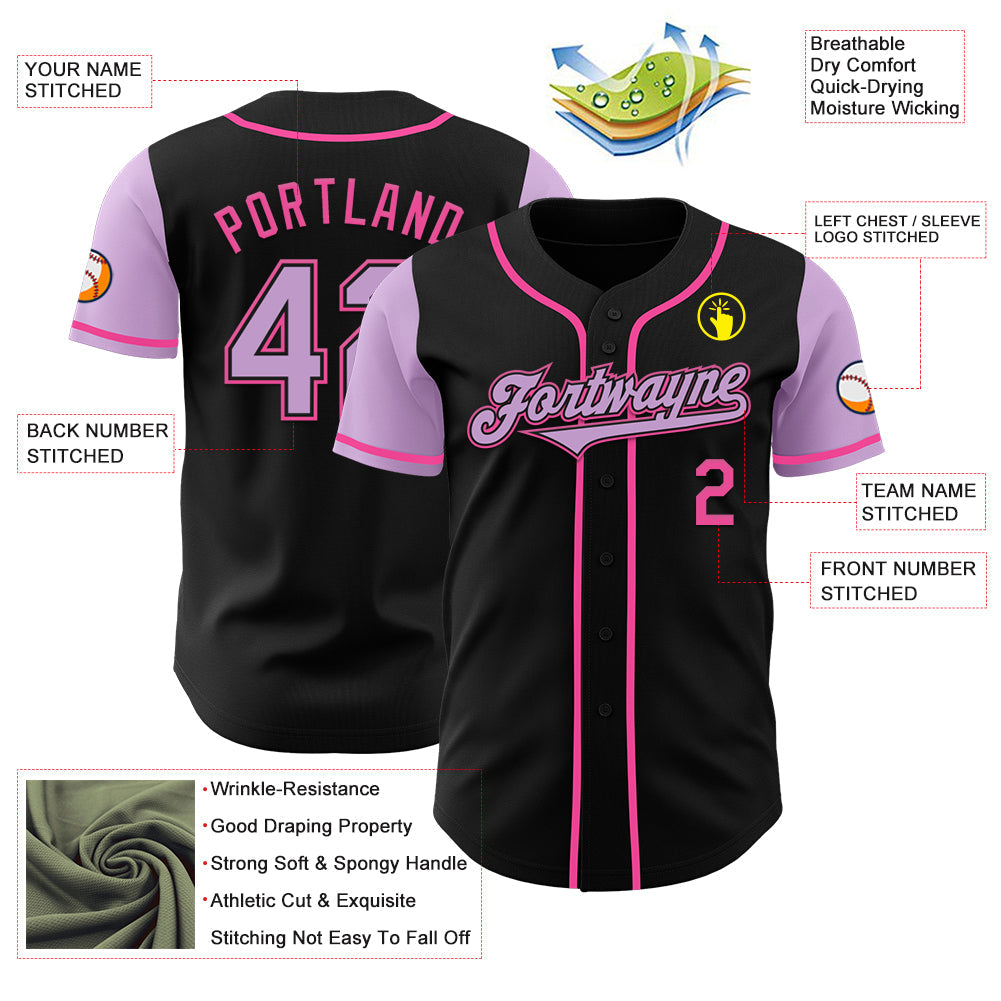 Custom Black Light Purple-Pink Authentic Two Tone Baseball Jersey view 3