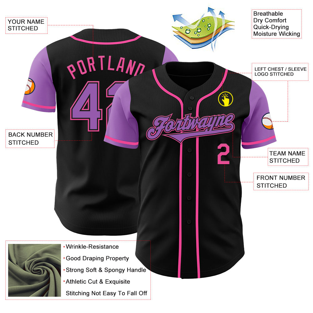 Custom Black Medium Purple-Pink Authentic Two Tone Baseball Jersey view 3