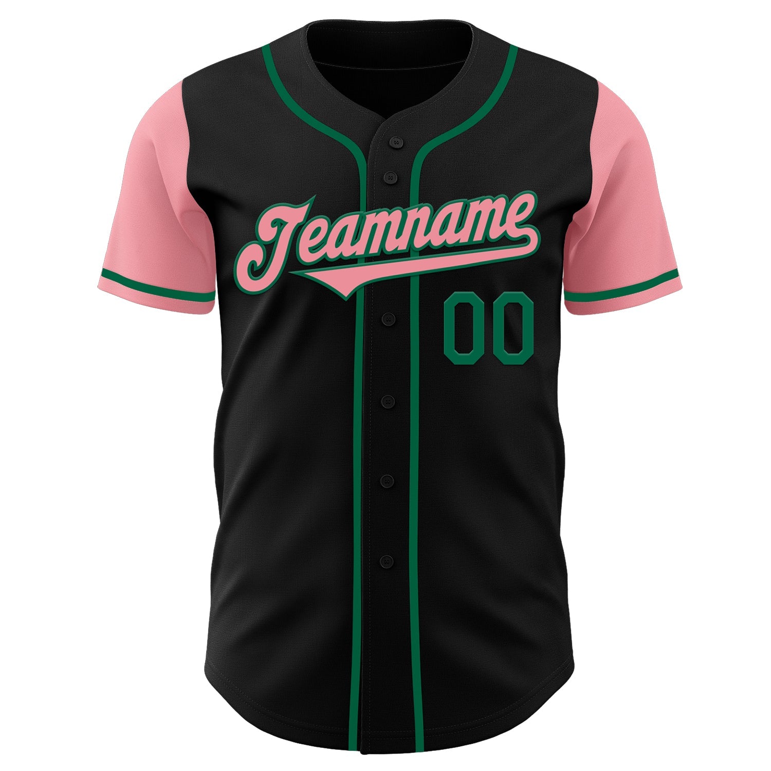Custom Black Medium Pink-Kelly Green Authentic Two Tone Baseball Jersey view 2