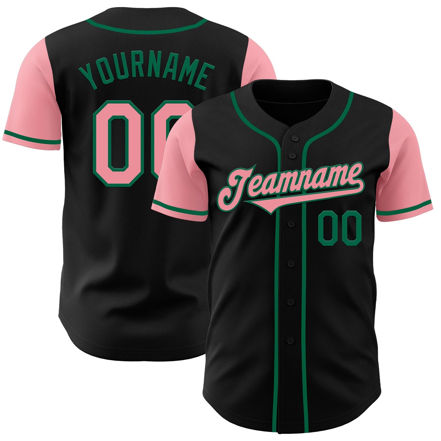 Custom Black Medium Pink-Kelly Green Authentic Two Tone Baseball Jersey - Main View