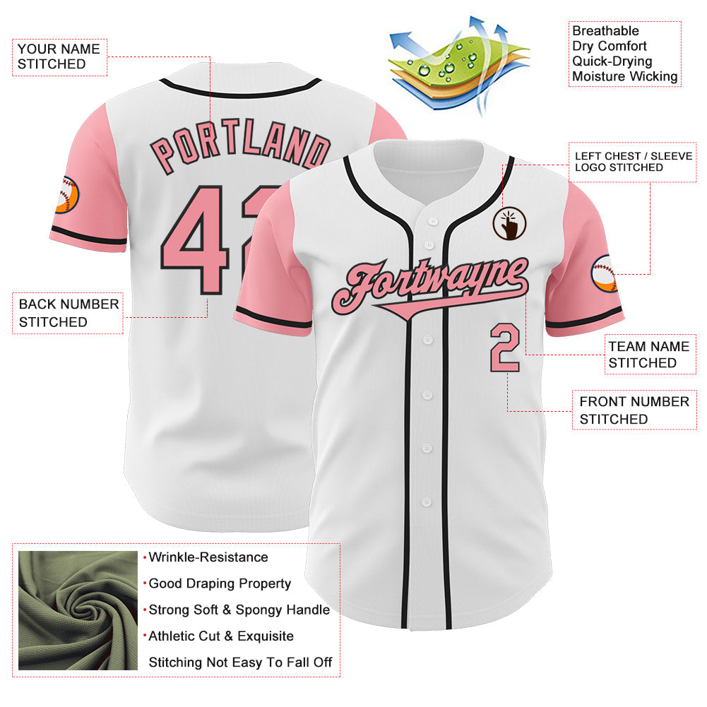 Custom White Medium Pink-Black Authentic Two Tone Baseball Jersey view 3