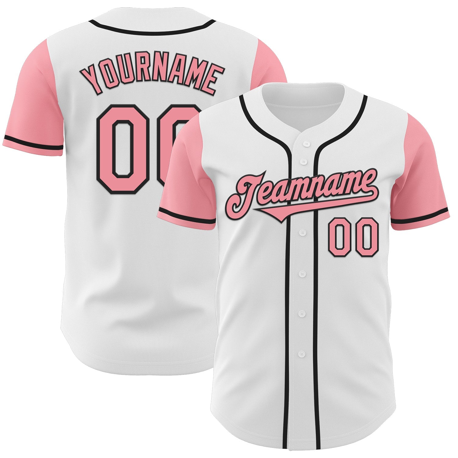 Custom White Medium Pink-Black Authentic Two Tone Baseball Jersey - Main View