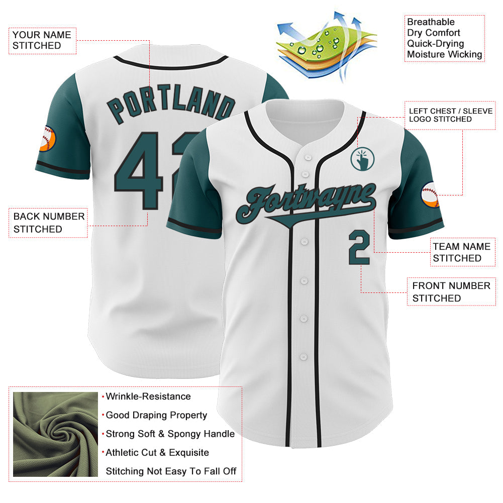 Custom White Midnight Green-Black Authentic Two Tone Baseball Jersey view 3