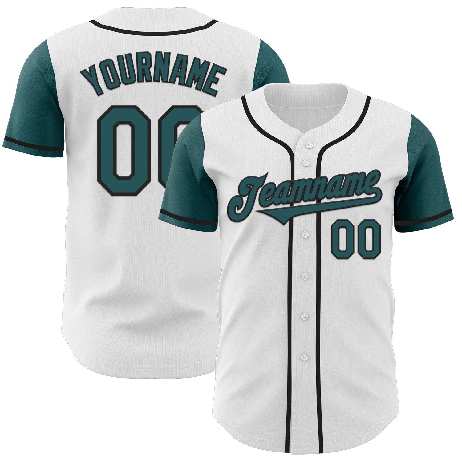Custom White Midnight Green-Black Authentic Two Tone Baseball Jersey - Main View