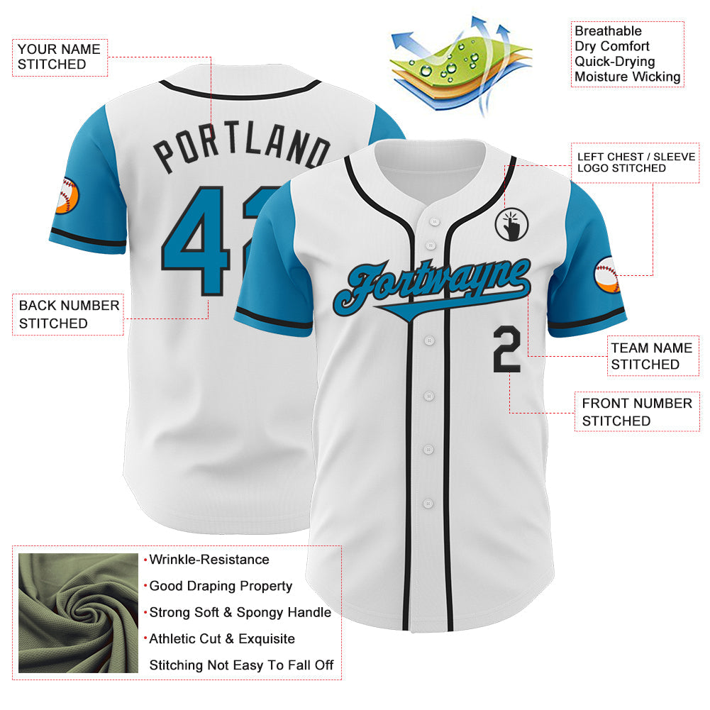 Custom White Panther Blue-Black Authentic Two Tone Baseball Jersey view 3