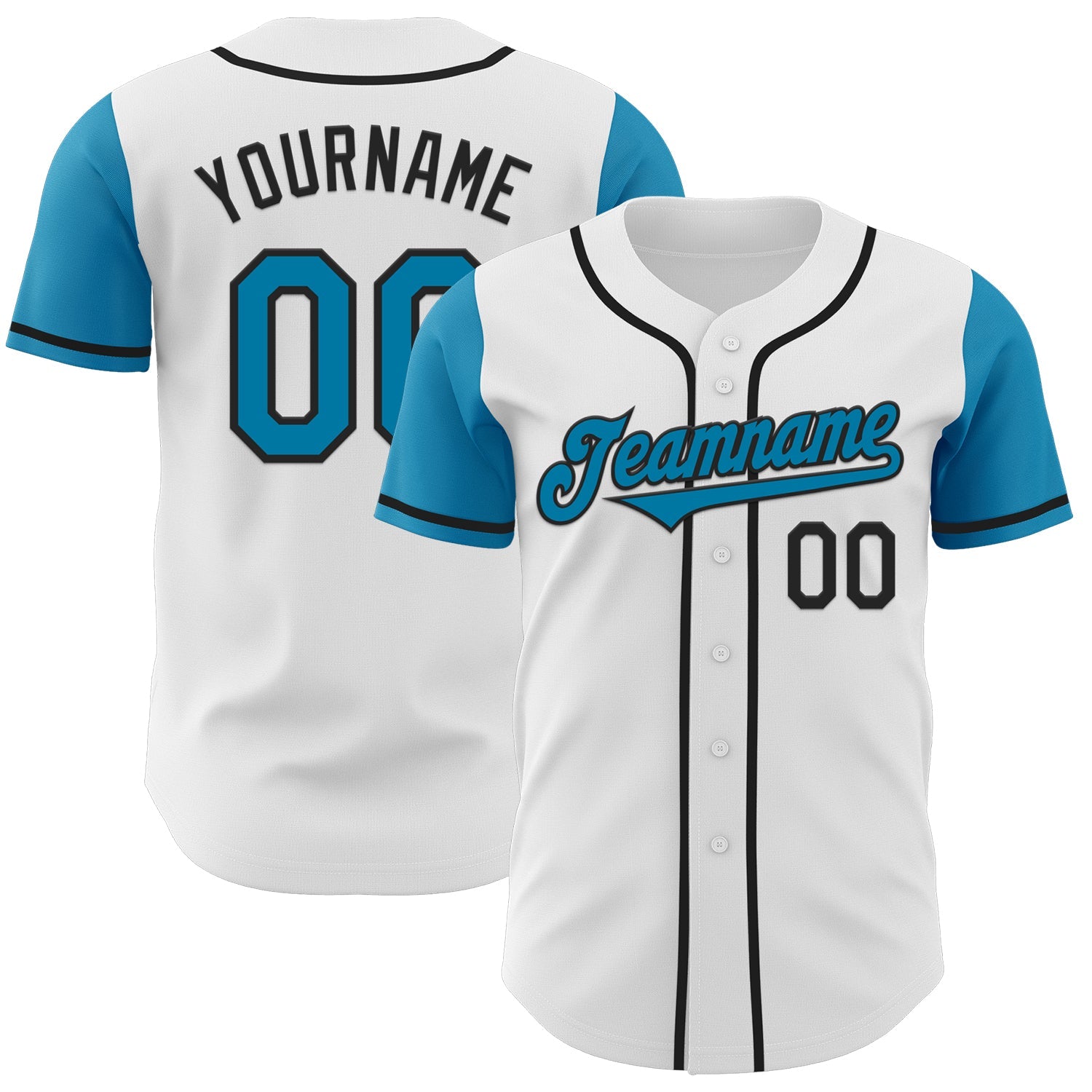 Custom White Panther Blue-Black Authentic Two Tone Baseball Jersey - Main View