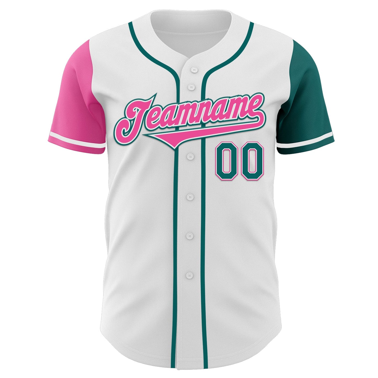 Custom White Teal-Pink Authentic Two Tone Baseball Jersey view 2