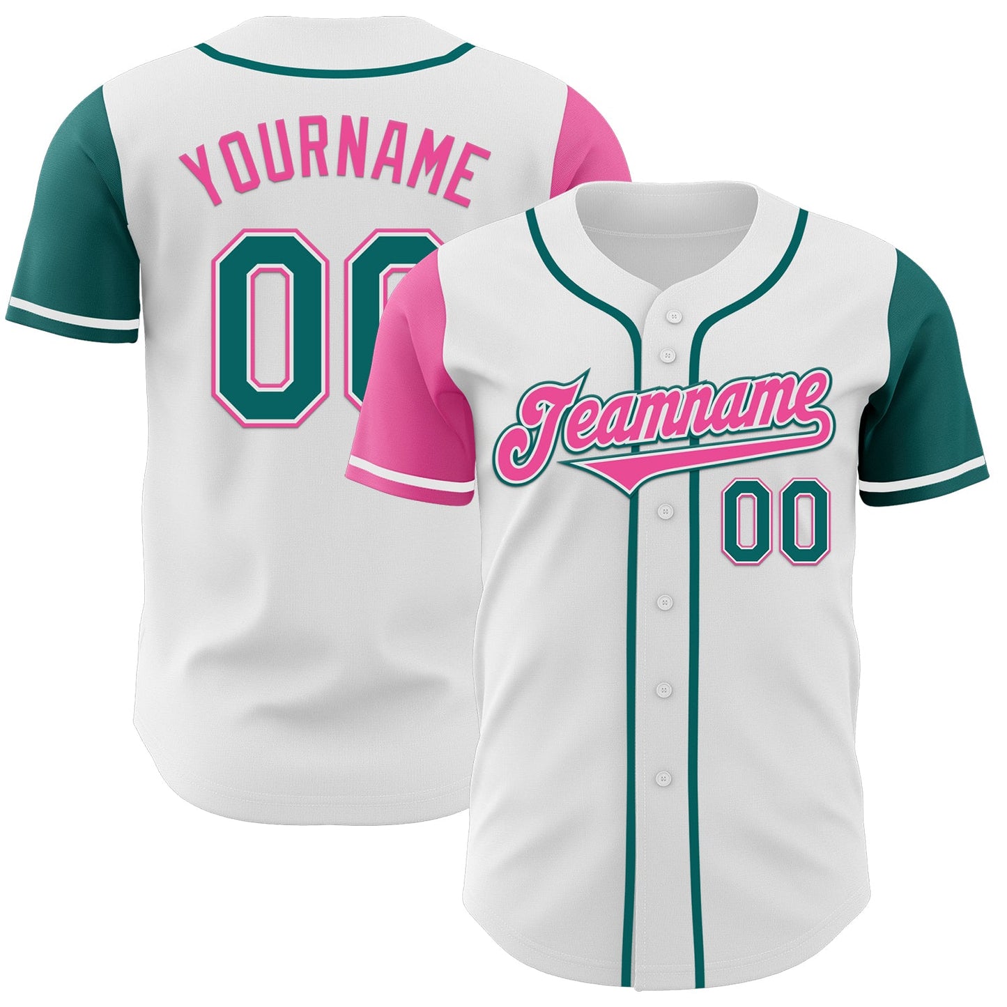 Custom White Teal-Pink Authentic Two Tone Baseball Jersey - Main View