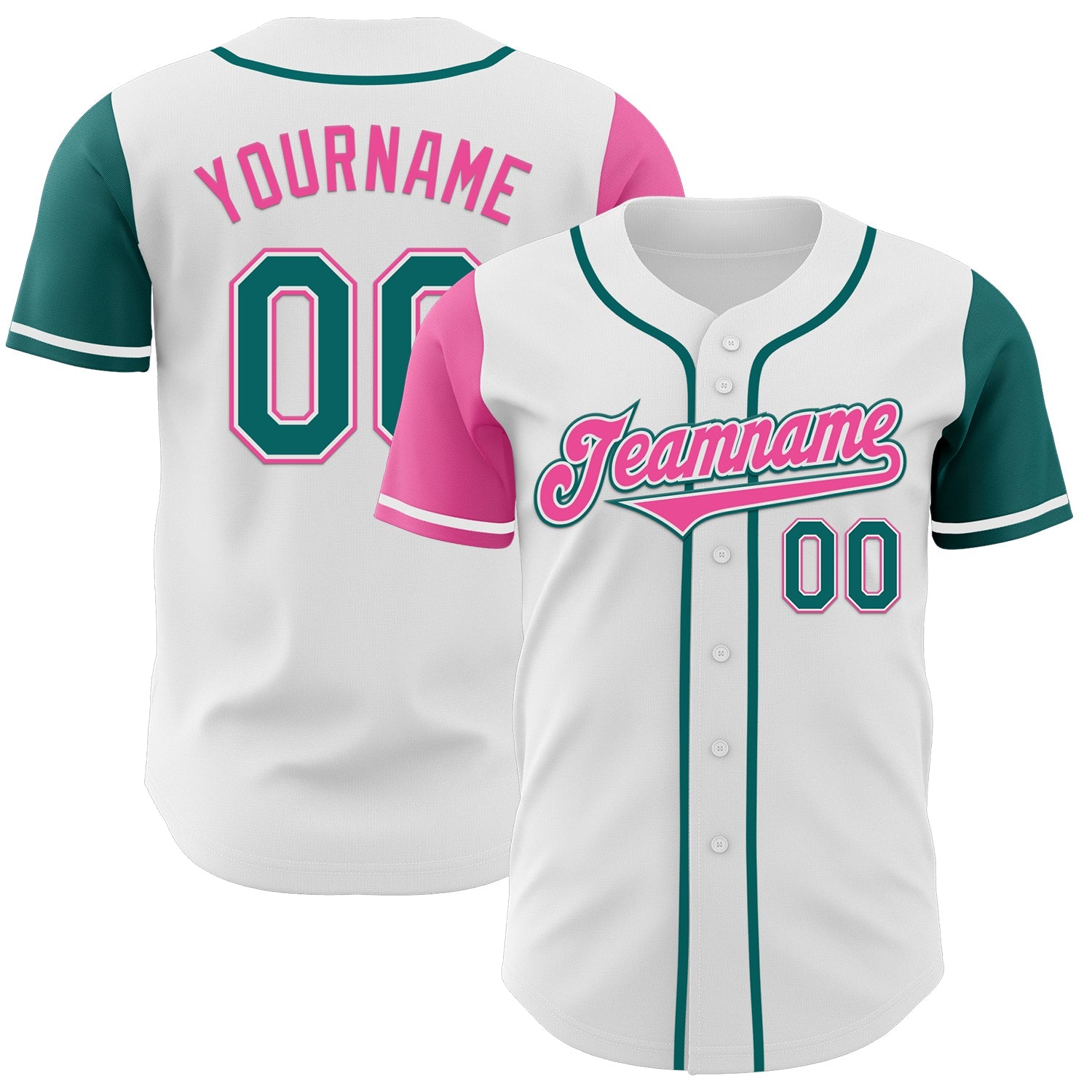 Custom White Teal-Pink Authentic Two Tone Baseball Jersey - Main View