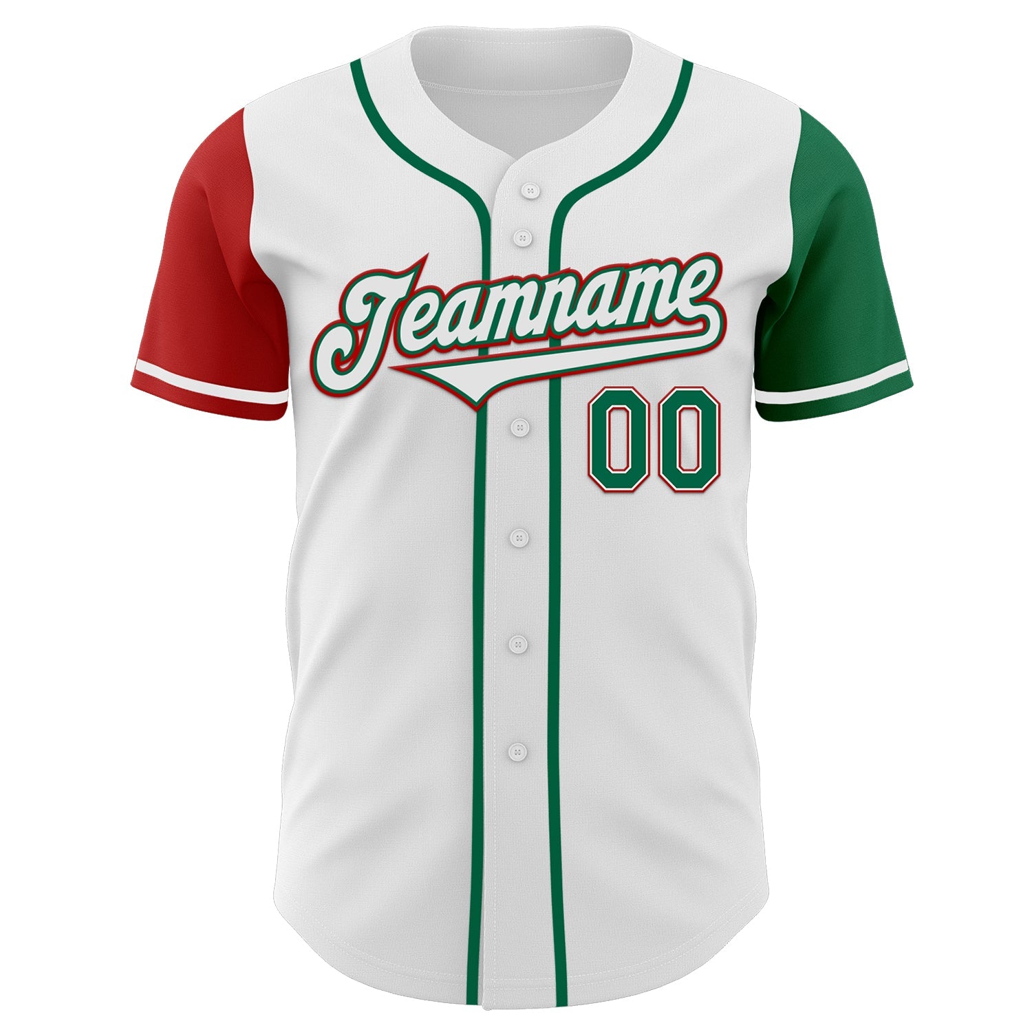 Custom White Kelly Green-Red Authentic Two Tone Baseball Jersey view 2