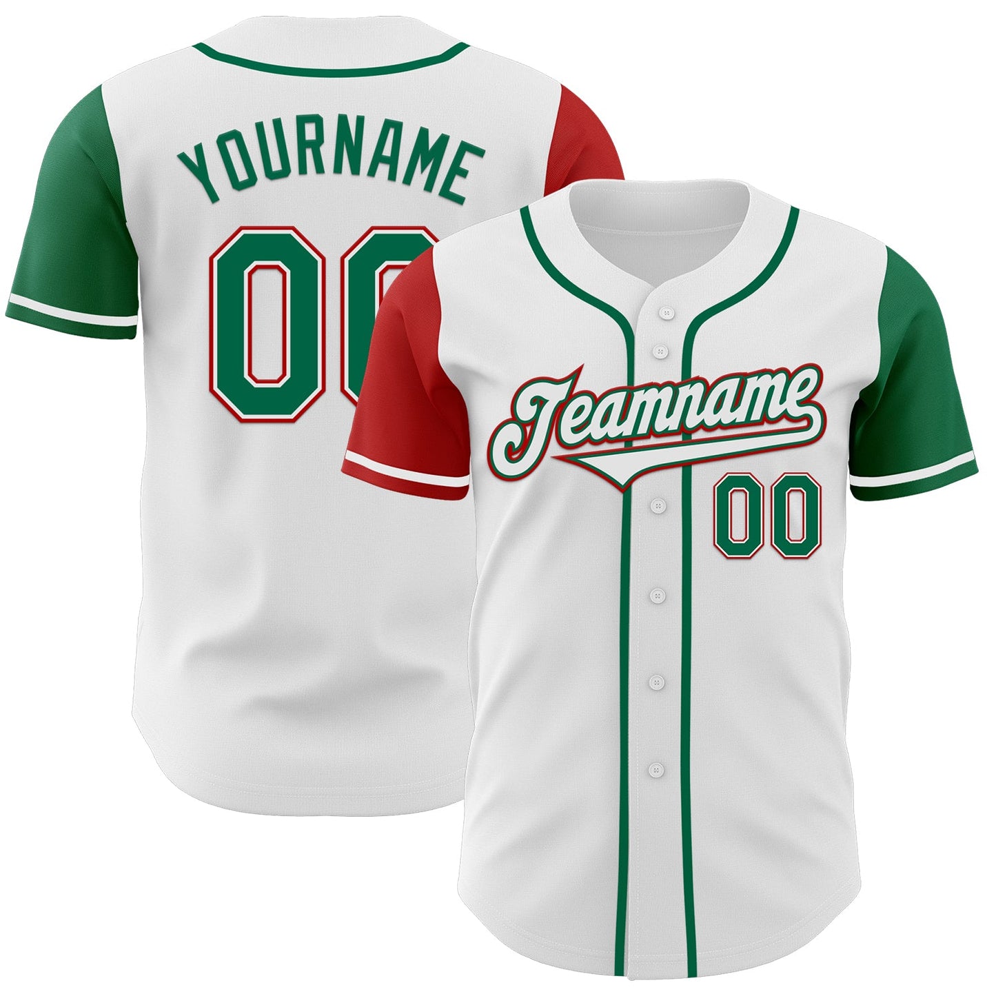 Custom White Kelly Green-Red Authentic Two Tone Baseball Jersey - Main View