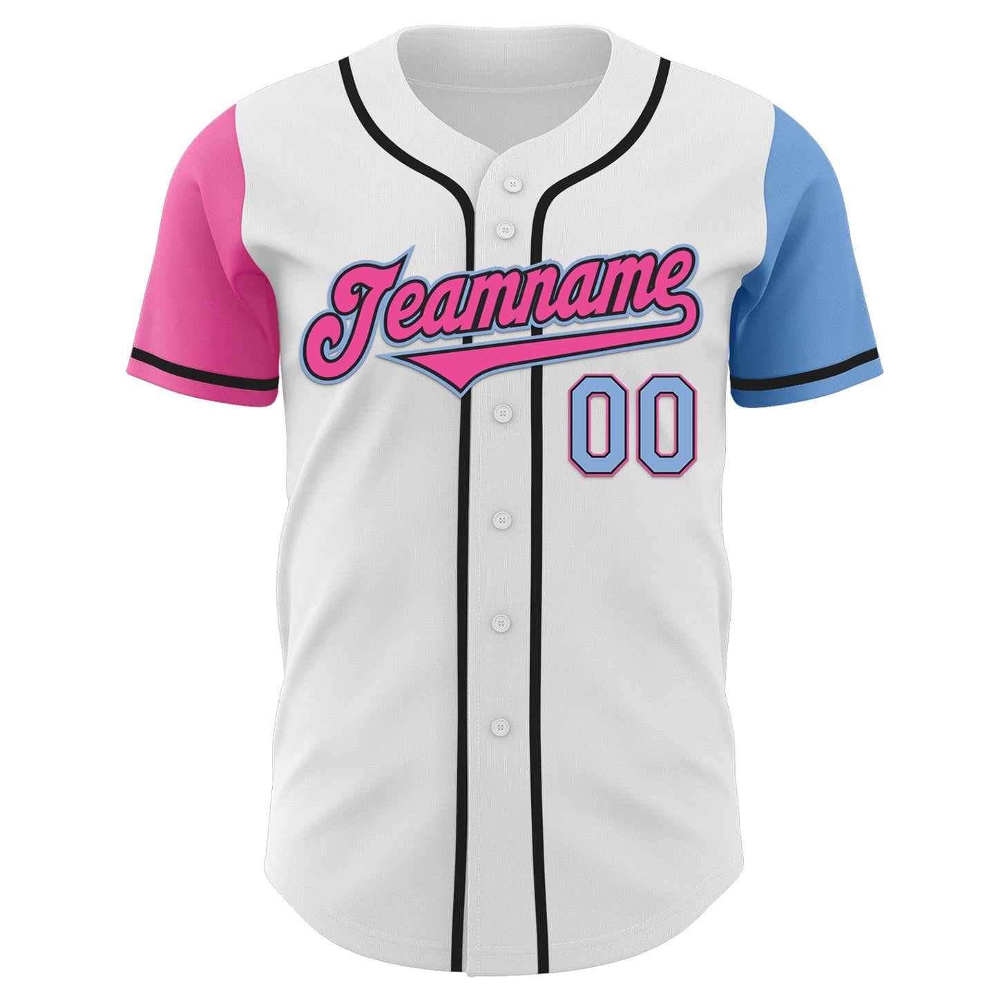 Custom White Light Blue Black-Pink Authentic Two Tone Baseball Jersey view 2