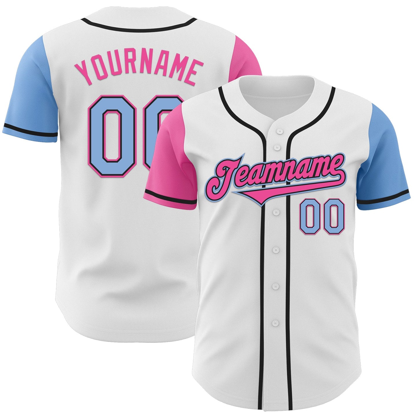 Custom White Light Blue Black-Pink Authentic Two Tone Baseball Jersey - Main View