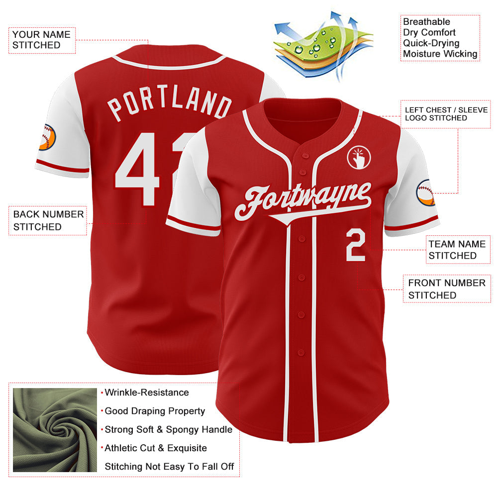 Custom Red White Authentic Two Tone Baseball Jersey view 3