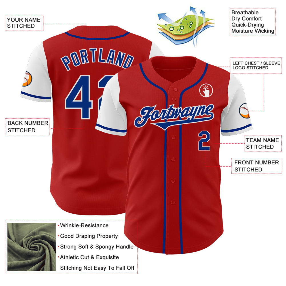 Custom Red Royal-White Authentic Two Tone Baseball Jersey view 3
