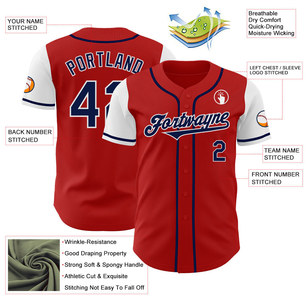 Custom Red Navy-White Authentic Two Tone Baseball Jersey view 3