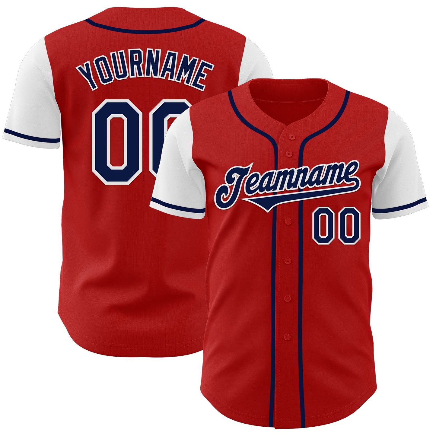 Custom Red Navy-White Authentic Two Tone Baseball Jersey - Main View