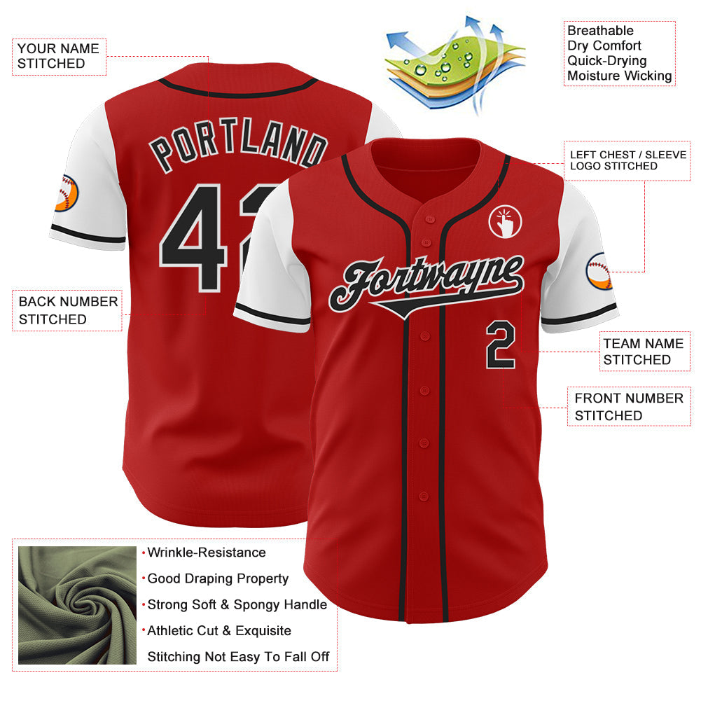 Custom Red Black-White Authentic Two Tone Baseball Jersey view 3