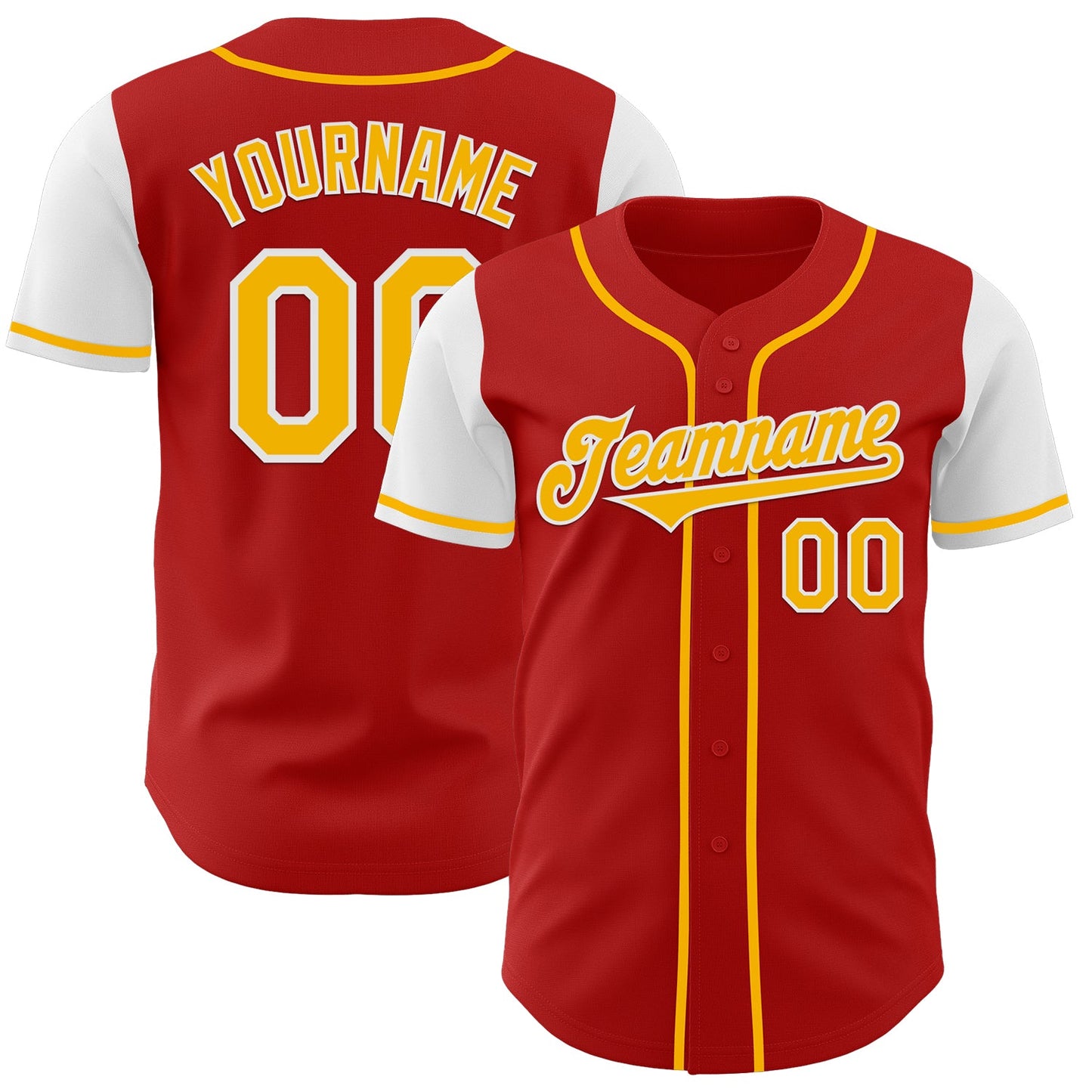 Custom Red Gold-White Authentic Two Tone Baseball Jersey - Main View