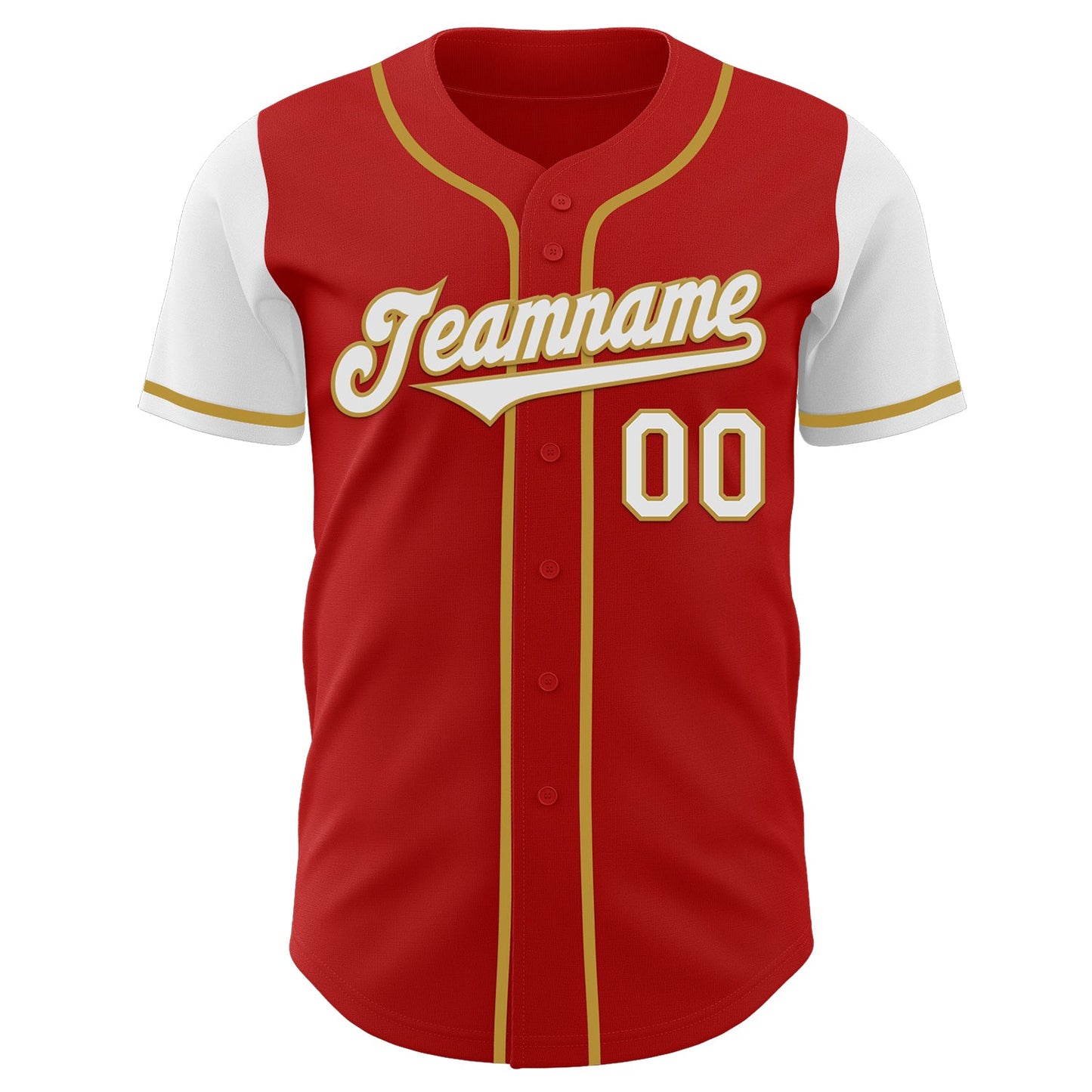 Custom Red White-Old Gold Authentic Two Tone Baseball Jersey view 2
