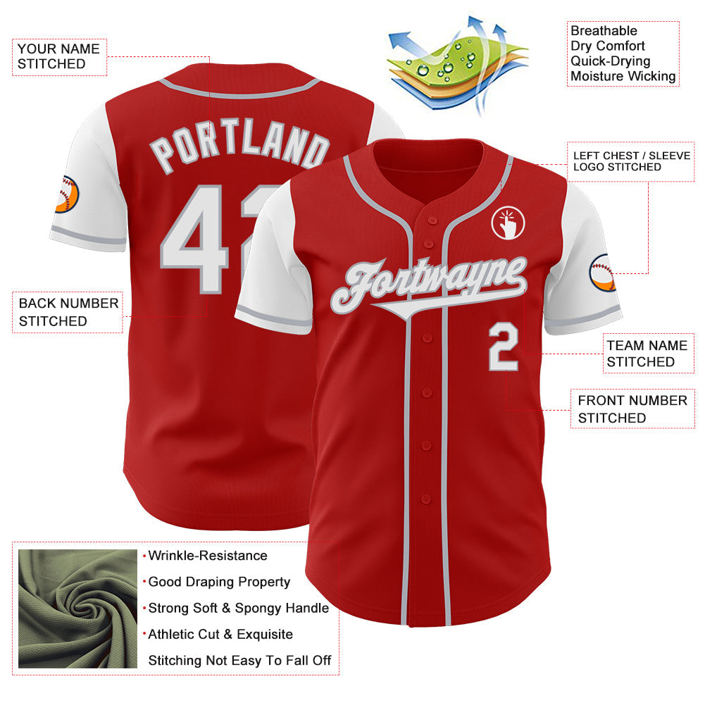 Custom Red White-Gray Authentic Two Tone Baseball Jersey view 3