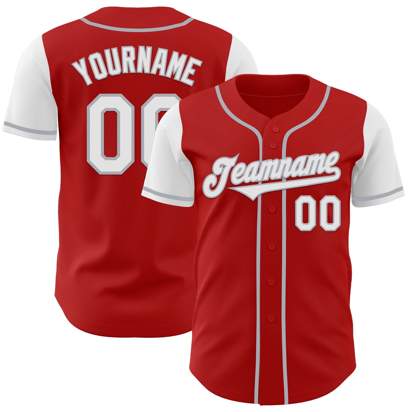 Custom Red White-Gray Authentic Two Tone Baseball Jersey - Main View