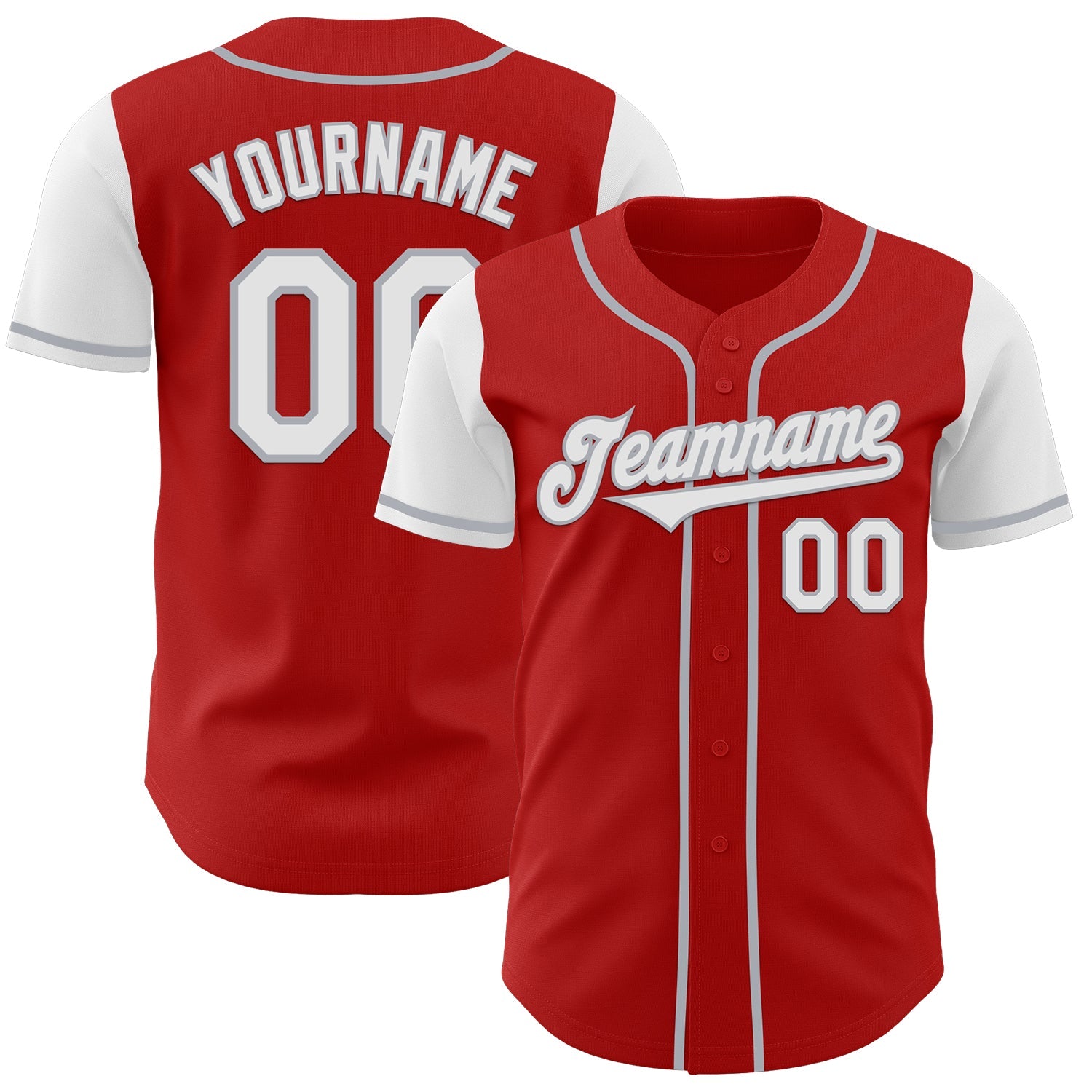 Custom Red White-Gray Authentic Two Tone Baseball Jersey - Main View