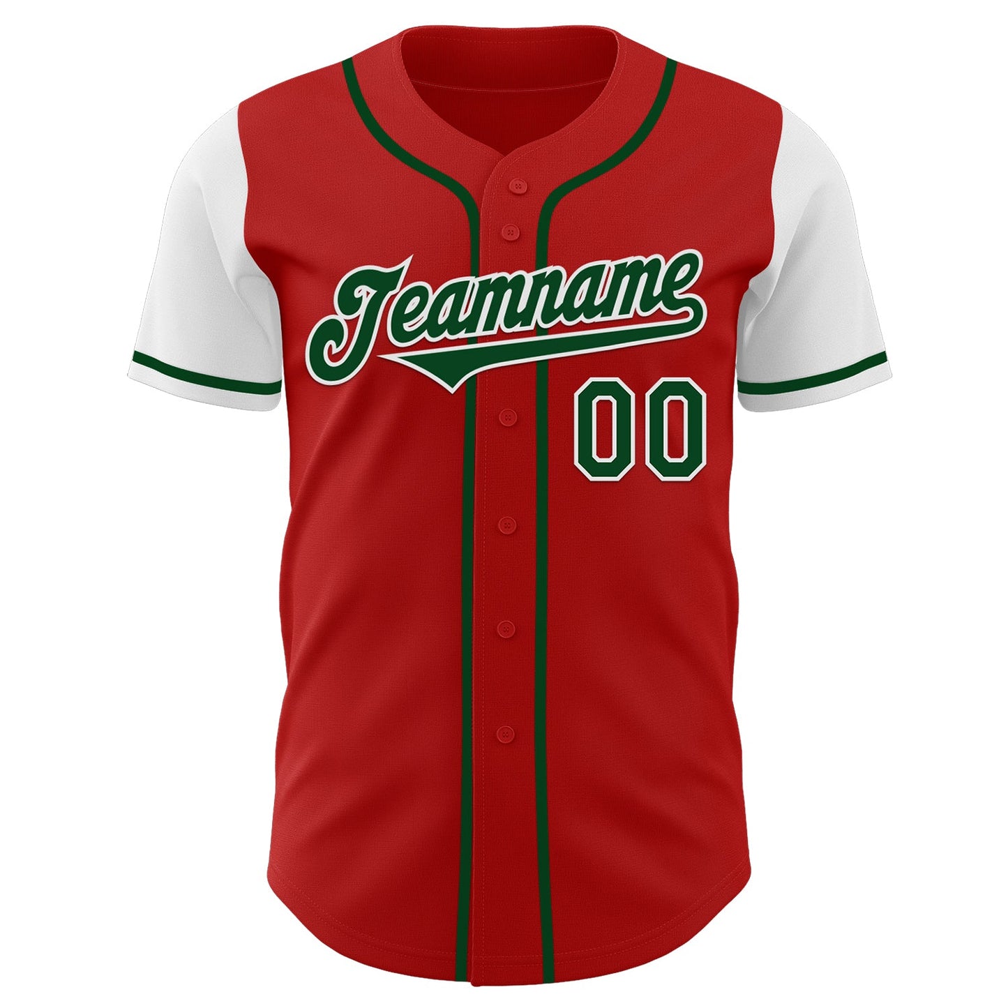 Custom Red Green-White Authentic Two Tone Baseball Jersey view 2