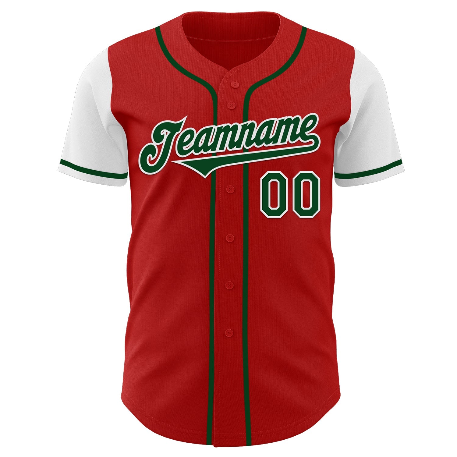 Custom Red Green-White Authentic Two Tone Baseball Jersey view 2