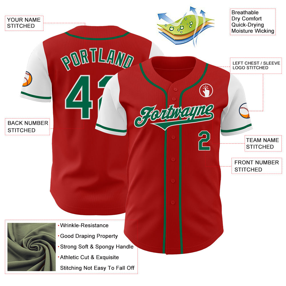 Custom Red Kelly Green-White Authentic Two Tone Baseball Jersey view 3