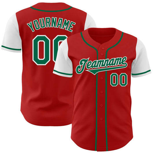 Custom Red Kelly Green-White Authentic Two Tone Baseball Jersey - Main View
