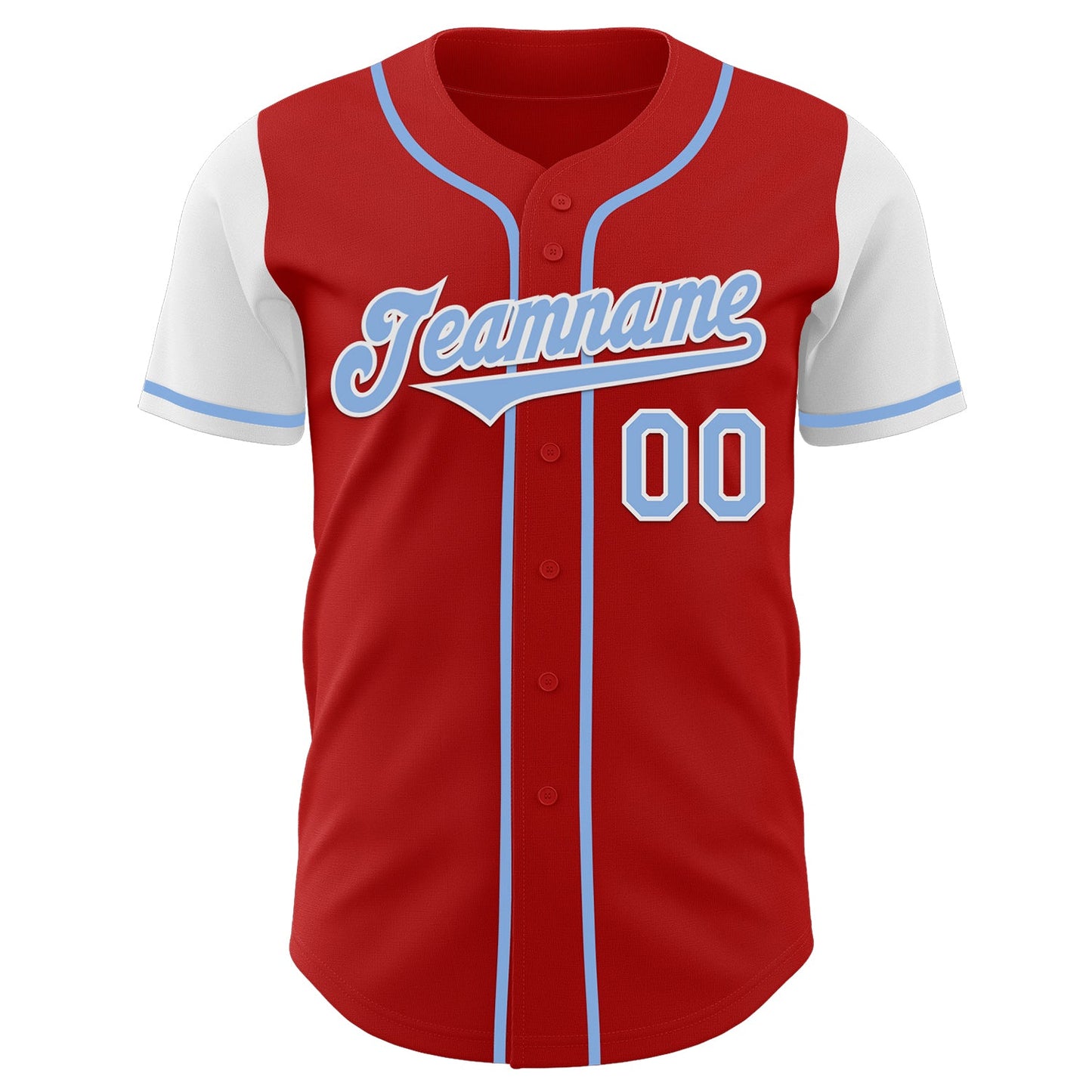 Custom Red Light Blue-White Authentic Two Tone Baseball Jersey view 2