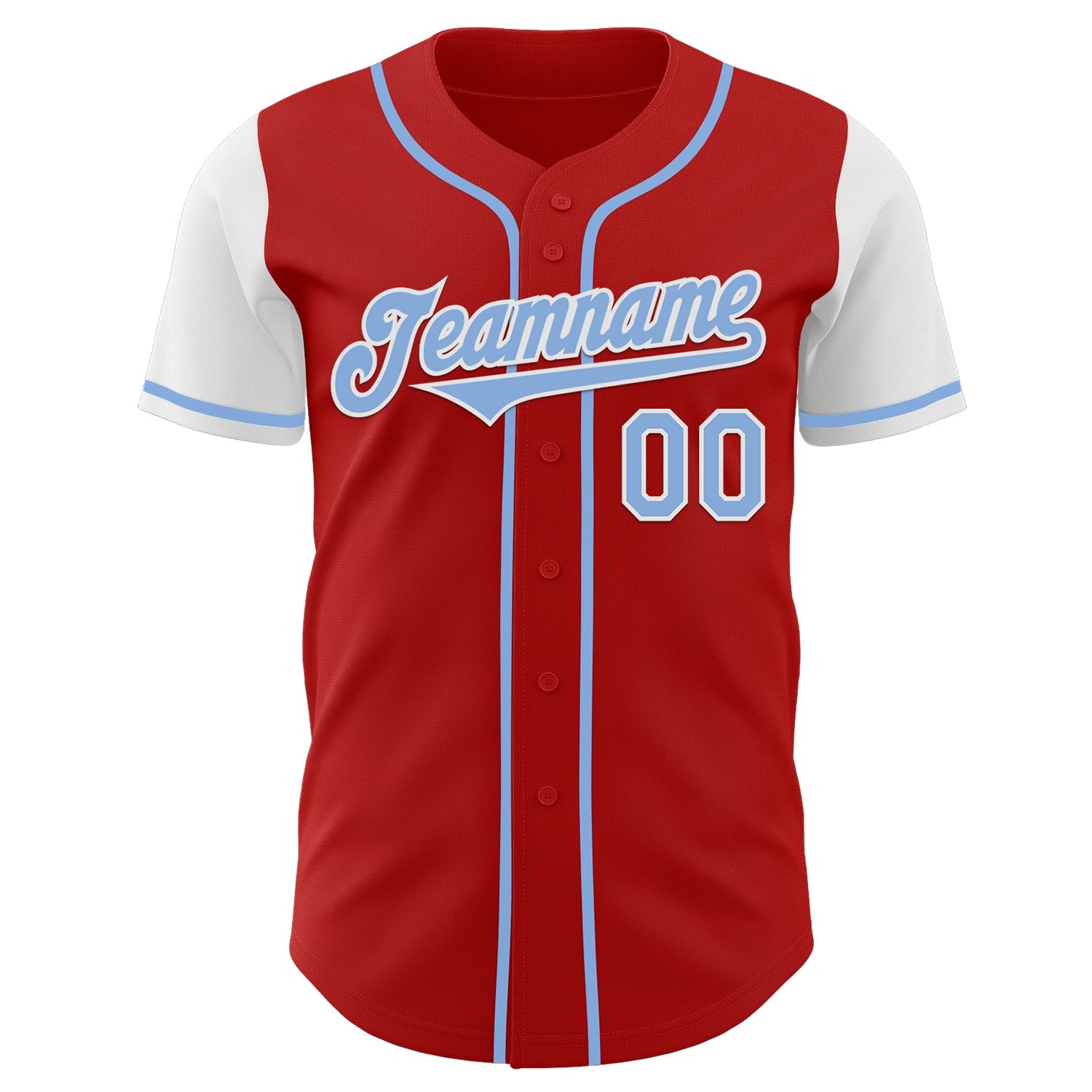 Custom Red Light Blue-White Authentic Two Tone Baseball Jersey view 2