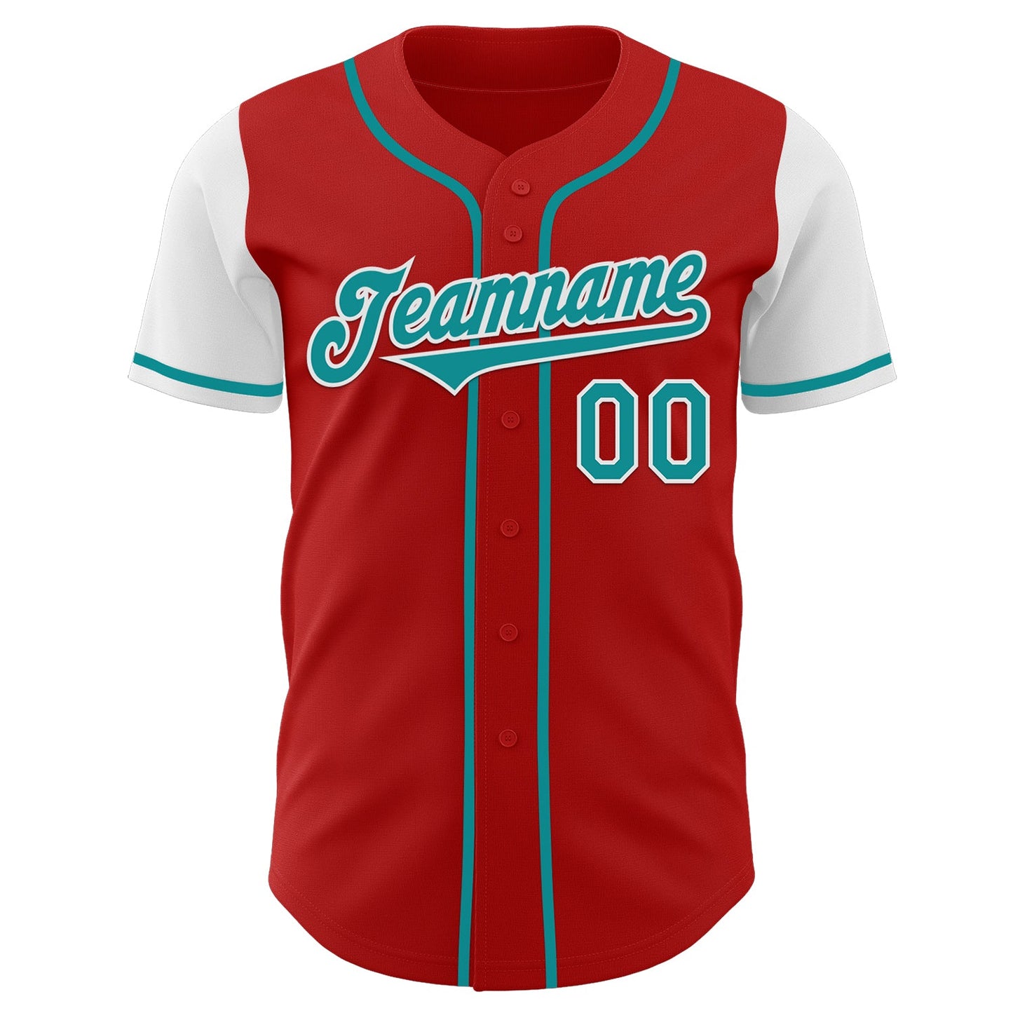 Custom Red Teal-White Authentic Two Tone Baseball Jersey view 2