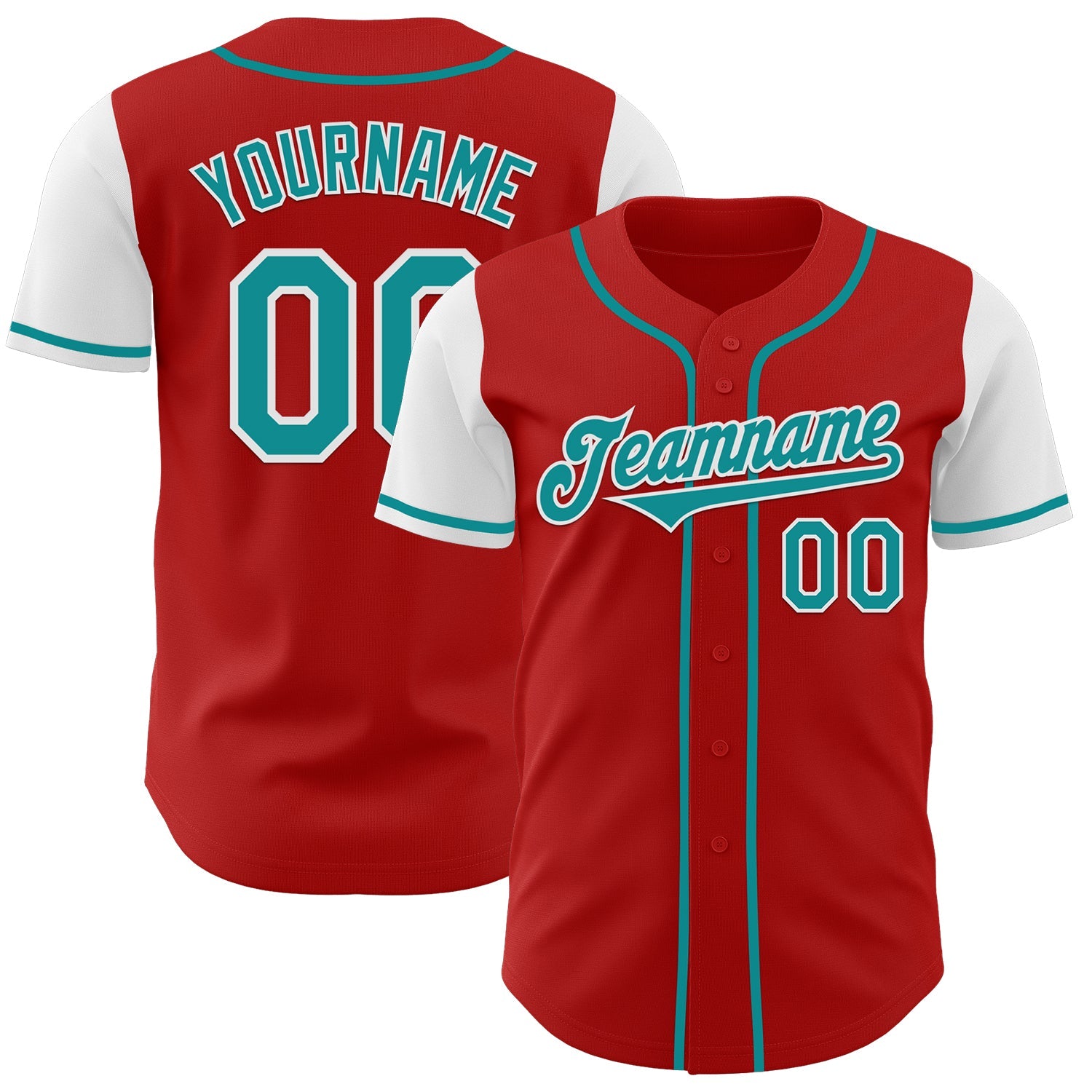 Custom Red Teal-White Authentic Two Tone Baseball Jersey - Main View
