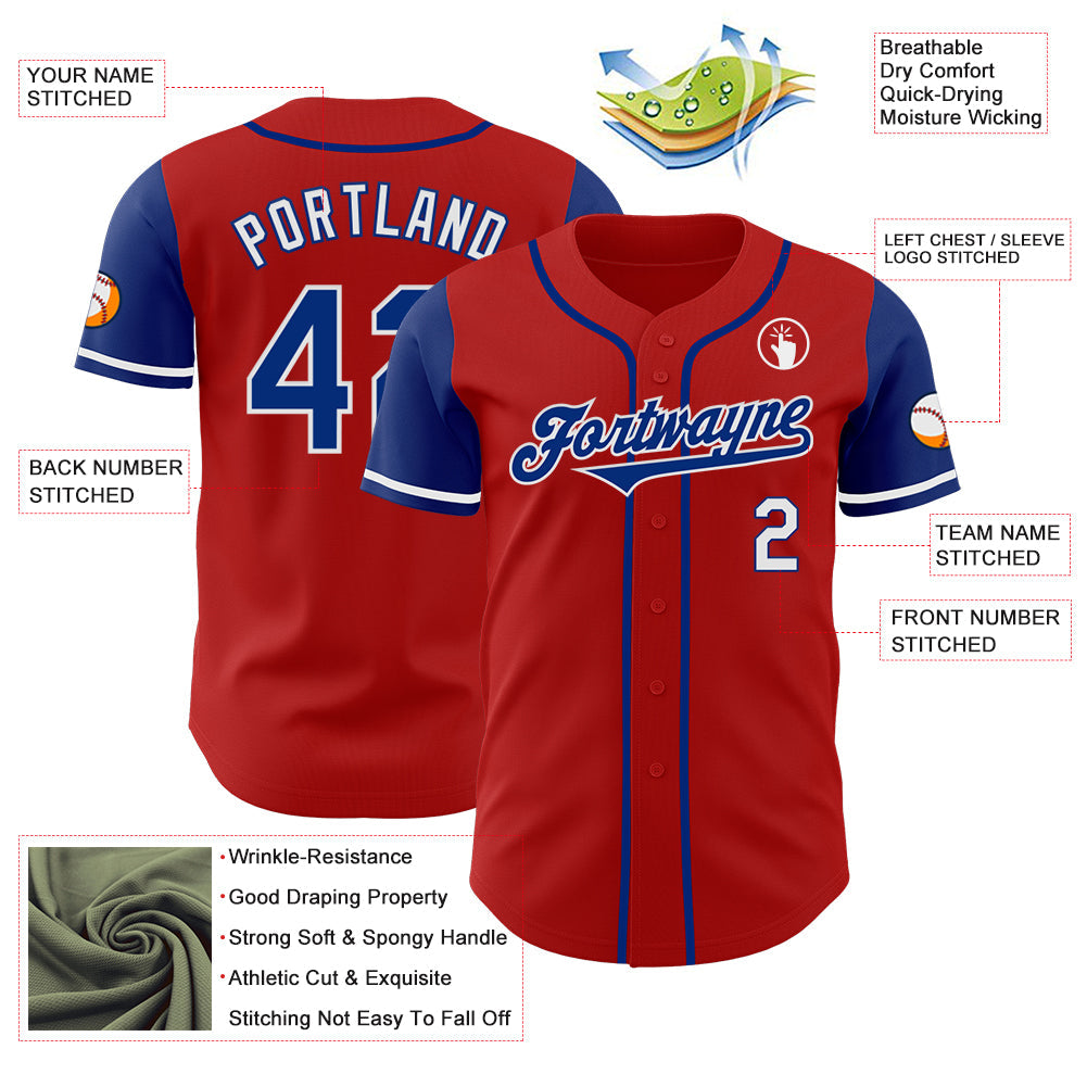 Custom Red Royal-White Authentic Two Tone Baseball Jersey view 3